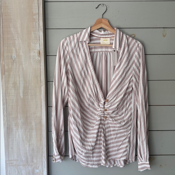 Maeve by Anthropologie Striped Button-Front Blouse — Size 8 - Picture 3 of 8